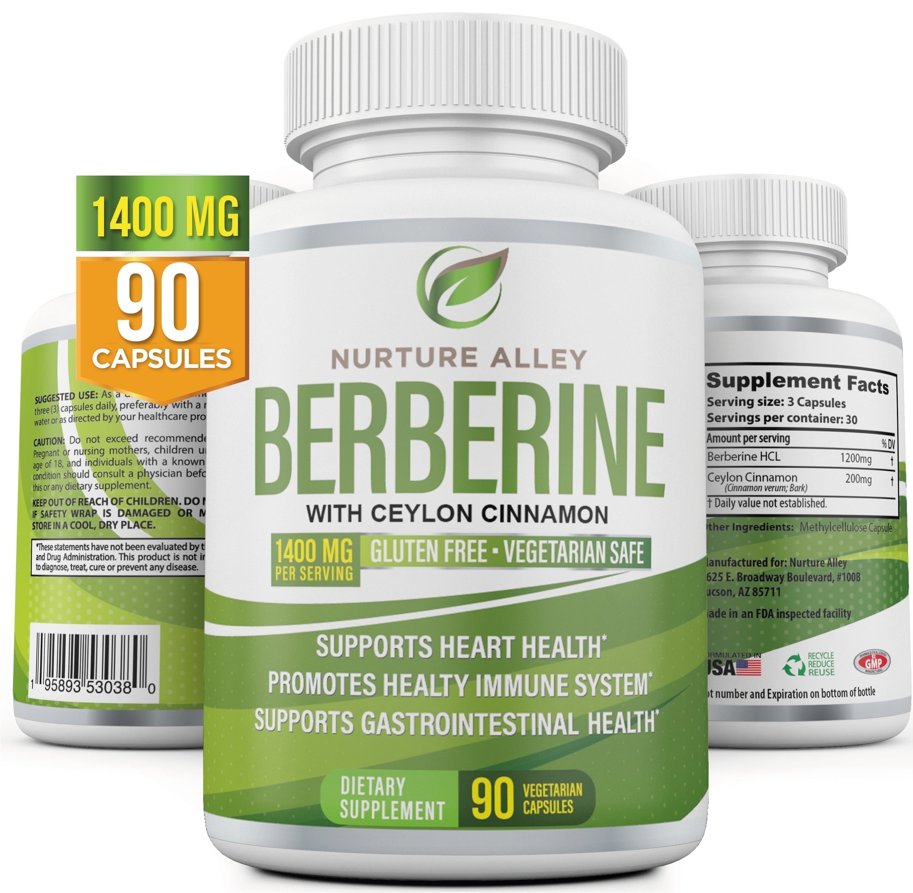 Nurture Alley Berberine Hcl 1400mg with Organic Ceylon Cinnamon