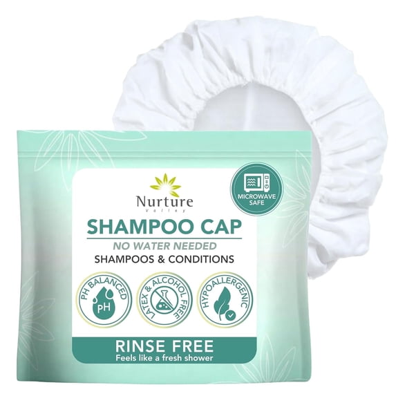 Nurture No Rinse Waterless Shampoo Caps, Microwavable Hair Wash & Conditioning Shower Caps for Adults, Elderly, and Bedridden Individuals, 24 Pack