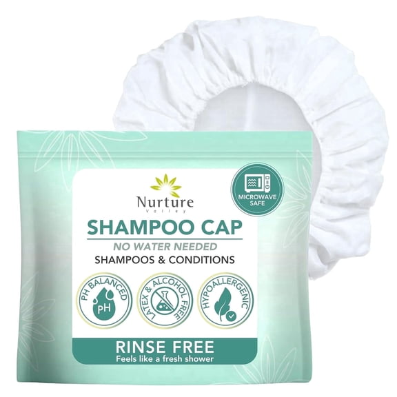 Nurture No-Rinse Shampoo Caps, 24 Pack Waterless Hair Wash & Conditioning Shower Caps, Microwavable Shampoo Caps for Adults, Elderly & Bedridden Patients