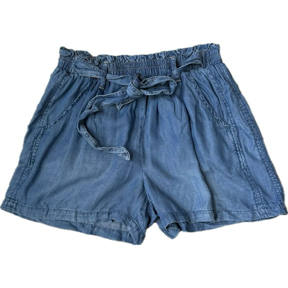 Nurture Self Belted Denim Shorts, Size Large, Blue