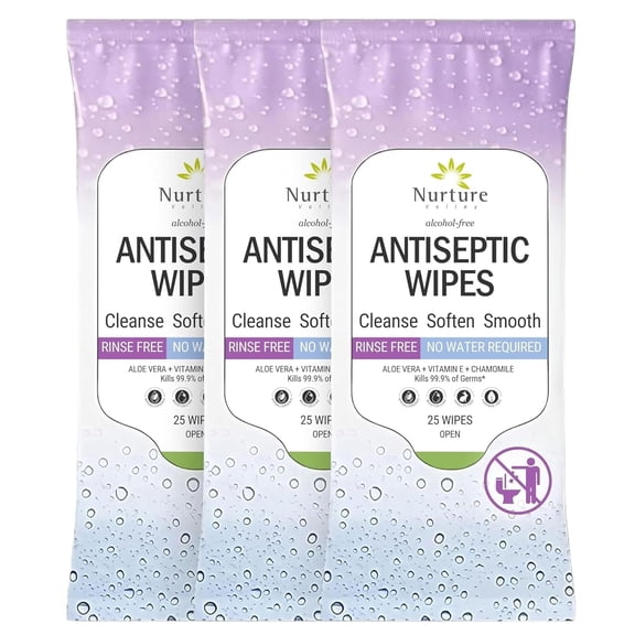Nurture XL Antibacterial Body & Hand Wipes, 75 Alcohol-Free Antiseptic Towelettes for Germ Removal, Thick & Strong Adult Disinfecting Cloths