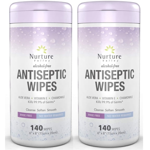 Nurture Body Wipes, Disposable Hand Wipe, Wet Towelettes, Adult Body Cleansing Wipes for Germ Removal, 2 Canisters of 140, 280 Total Wipes