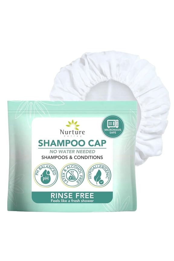 Nurture No-Rinse Shampoo Caps, 6 Pack Waterless Hair Wash & Conditioning Shower Caps, Microwavable Shampoo Caps for Adults, Elderly & Bedridden Patients