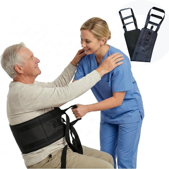 NurtureCare Transfer Sling, Upgraded with Metal Buckle, 6 Reinforced Straps with Hand Grips, Lift & Standing Aid for Caregivers, Elderly & Disabled, Transfer Belt for Home Use (Black, Large)