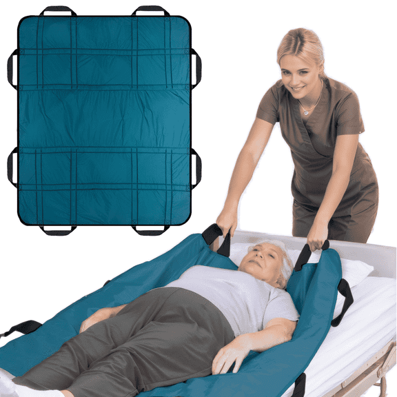 NurtureCare Positioning Bed Pad with Handles, 3-Layer Nylon, Waterproof, 48" x 40", Ocean Teal