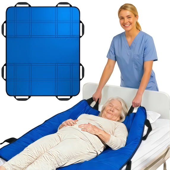 NurtureCare Positioning Bed Pad with Handles, 3-Layer Nylon, Washable, 48" x 40", Lake Blue