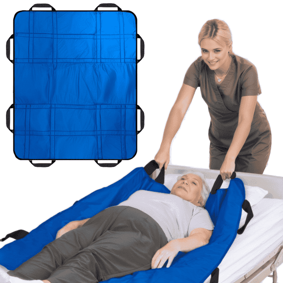 NurtureCare Positioning Bed Pad with Handles, 3-Layer Nylon, Washable, 48" x 40", Lake Blue