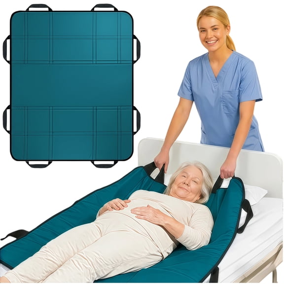 NurtureCare Positioning Bed Pad with Handles, 3-Layer Nylon, Waterproof, 48" x 40", Ocean Teal