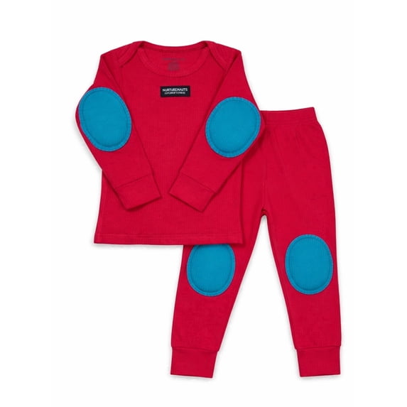 NurtureNauts Explorer’s Choice Padded Toddler Shirt & Pants Set with Knee & Elbow Pads - Red - 18-24 Months