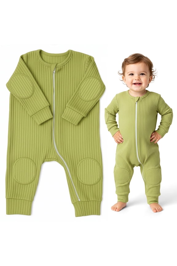 ® Padded Baby Romper, 100% Cotton, Elbow & Knee Pads, 2-Way Zipper, Tagless (Pastel Green, 18-24 Months)
