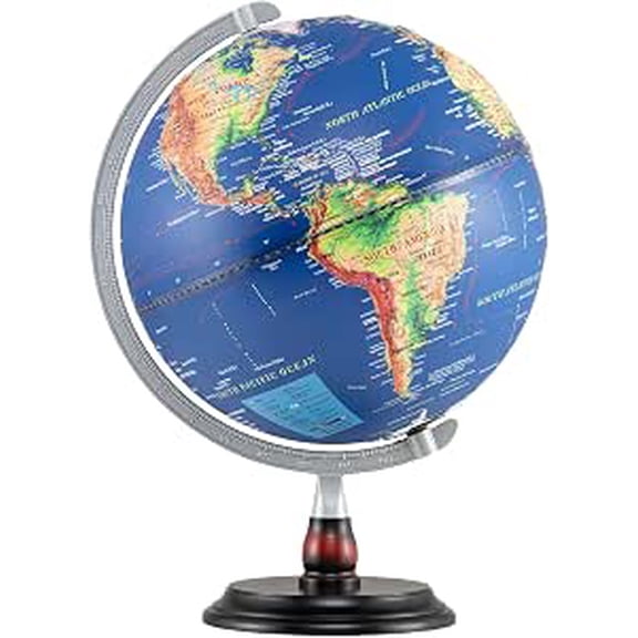 NurtureTail 12-Inch Illuminated World Globe, Desktop Globe with Raised Relief, LED Lights, Time Zone Details & Wooden Base, Educational Geographic Globe for Home, Office & Living Room Decor (Navy)