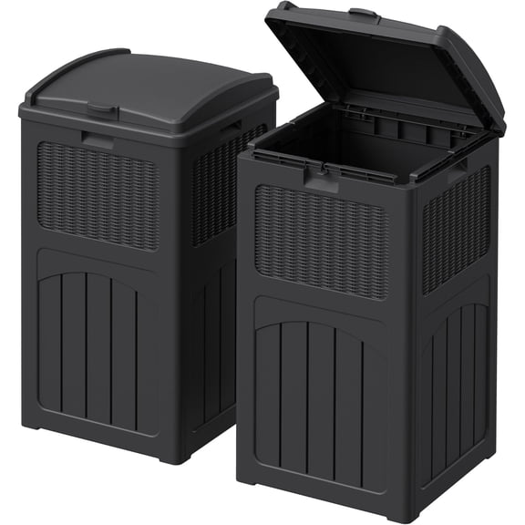 NurtureTail 33 Gallon Outdoor Trash Can with Dual Lid, Heavy Duty Waterproof Resin Garbage Bin, Large Hideaway Waste Container for Patio, Pool, Backyard, Deck and Outdoor Spaces(2, Black)