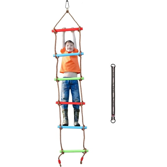NurtureTail 6.6 Ft Rope Ladder for Kids, Climbing Ladder with 1 Strap, Great for Swing Set, Outdoor, Tree House, Playground, Ninja Slackline