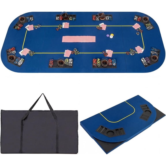 NurtureTail 79 x 36 Inch Poker Table Top, Foldable 8 Player Texas Holdem Poker Table Topper w/Carry Bag, Cup Holders, Chip Trays, Portable Anti-Slip Blackjack Card Board Poker Mat Layout for Casino