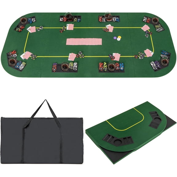 NurtureTail 79 x 36 Inch Poker Table Top, Foldable 8 Player Texas Holdem Poker Table Topper w/Carry Bag, Cup Holders, Chip Trays, Portable Anti-Slip Blackjack Card Board Poker Mat Layout for Casino