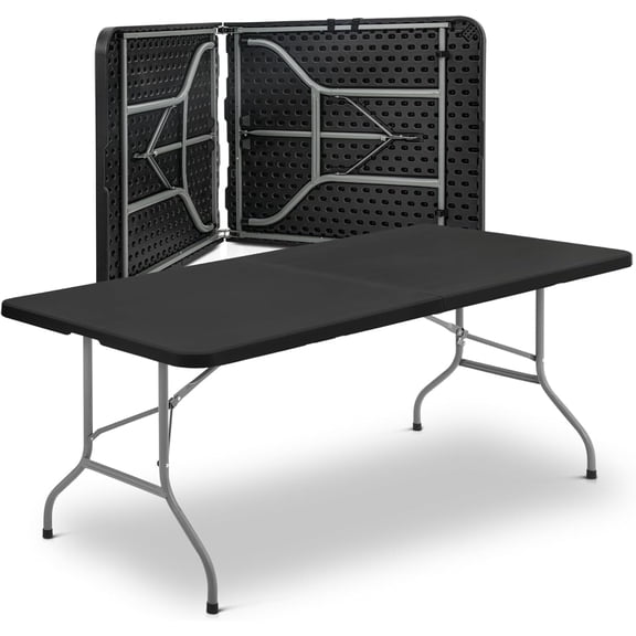 NurtureTail 8ft Folding Table, Lightweight Portable Desk with Handle, Square Foldable Plastic Table for Card Games, Collapsible Dining, Indoor Outdoor Camping Picnic & Party Use, Black