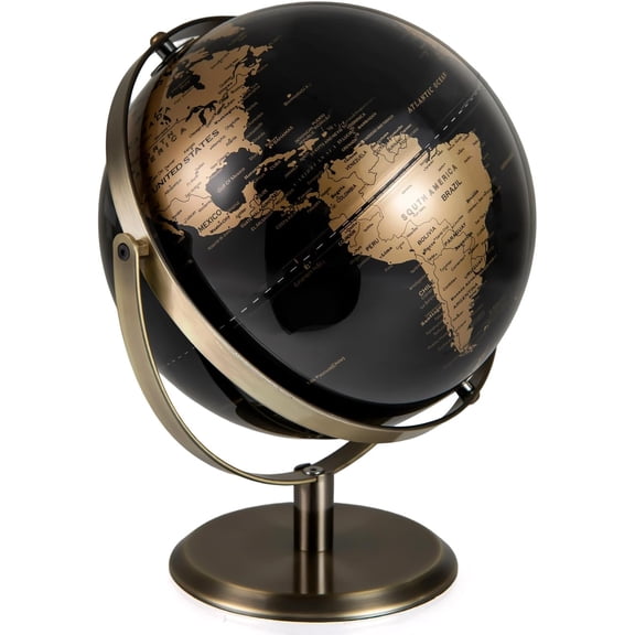 NurtureTail 9-Inch World Globe, Metallic Black Rotating Earth Globe with Metal Stand, 720 Rotation Desktop Globe for Home Office, Study Room & Classroom Decor