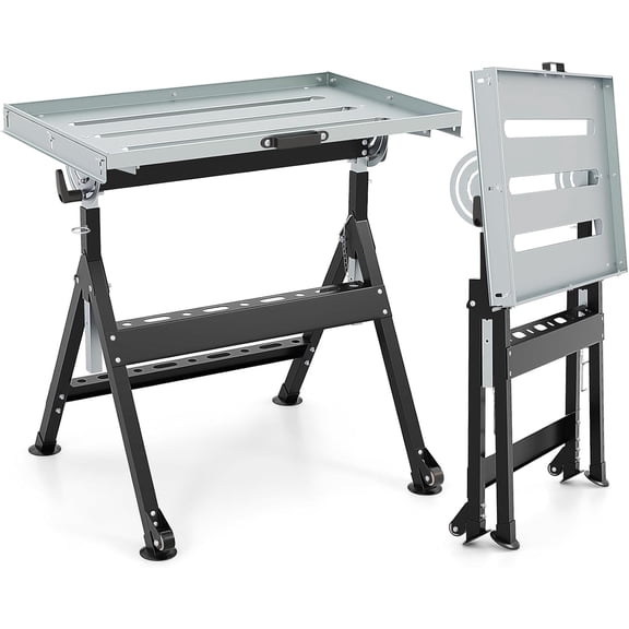 NurtureTail Folding Welding Table, 31" x 22" Portable Welding Workbench with Adjustable Height, 5 Tilting Angles, 2 Wheels, Tool Racks & 400 LBS Capacity