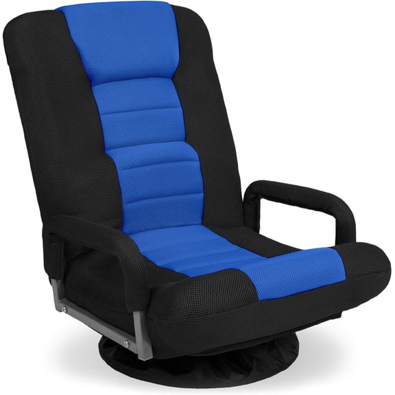 NurtureTail Gaming Chair Floor Chair, 360° Swivel Rocker with Lumbar Support, Adjustable Foldable Backrest, Armrest Handles for TV, Reading, Gaming and Relaxing - Black/Blue
