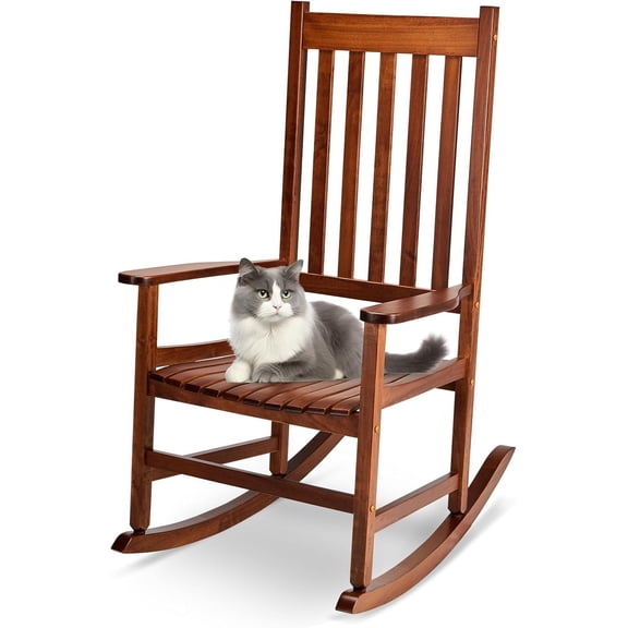 NurtureTail Outdoor Rocking Chair, Solid Wood High Back Porch Rocker, Natural | All-Weather Lounge Design Supports Patio, Fire Pit, Garden, Backyard, Deck and Indoor Use