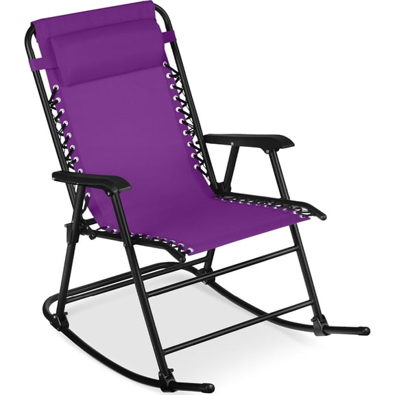 NurtureTail Outdoor Zero Gravity Rocking Chair, Folding Reclining Patio Lounge Chair with Adjustable Pillow for Lawn, Beach, Camping - Amethyst Purple