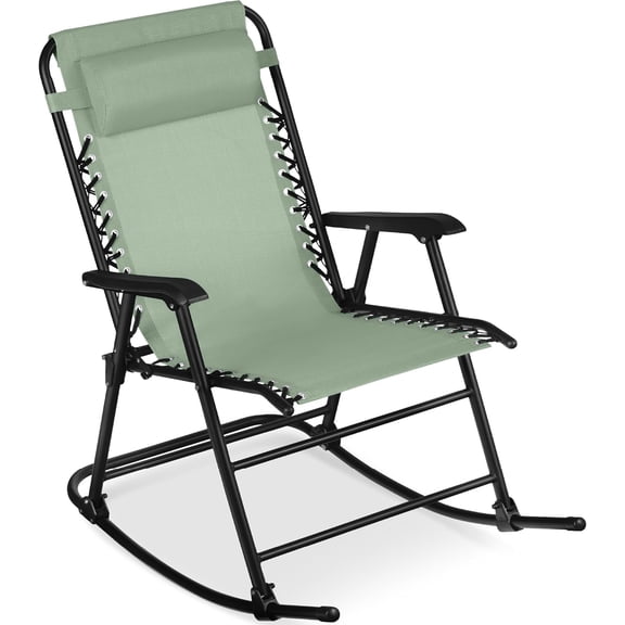 NurtureTail Outdoor Zero Gravity Rocking Chair, Folding Reclining Patio Lounge Chair with Adjustable Pillow for Lawn, Beach, Camping - Sage Green