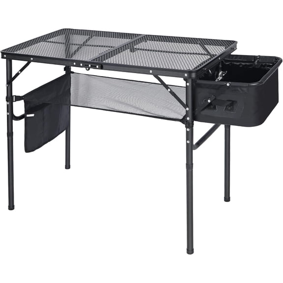 NurtureTail Portable Grill Table with Sink, Folding Aluminum Camping Grill Stand with Adjustable Height, Lightweight Outdoor Prep Table for BBQ, Picnic, Camping & Tailgating, 36" x 20" x 31"