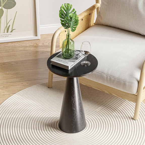 NurtureTail Small End Table, Round Wooden Pedestal Side Table with Farmhouse Style, Rustic Plant Stand & Drink Table for Living Room, Bedroom, Balcony & Small Spaces, Black