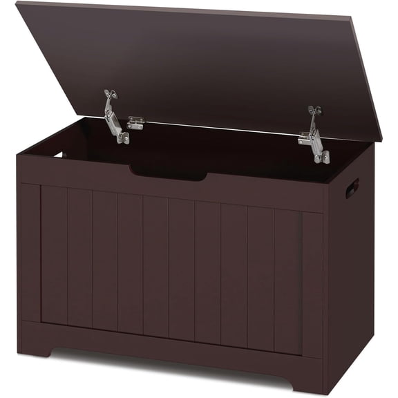 NurtureTail Storage Chest Bench, 30 Inch Wooden Entryway Storage Bench with Safety Hinges, Large Organizer Box for Bedroom, Living Room, Hallway, Blanket, Toys and Home Storage-Brown