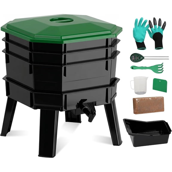 NurtureTail Worm Composter Bin, 3-Tier Large Capacity Vermicompost Farm with Complete Tools, Indoor Outdoor Worm Casting System for Garden, Kitchen & Organic Recycling