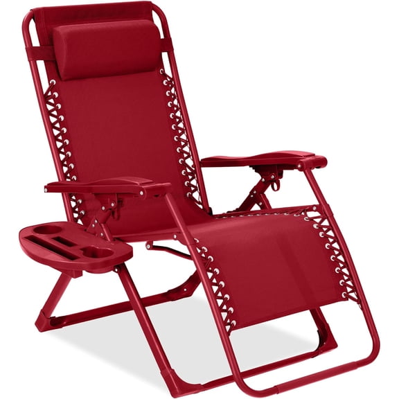 NurtureTail Zero Gravity Chair Adjustable Folding Patio Recliner with Side Tray and Headrest, Comfortable Outdoor Lounge Chair for Yard, Garden, Poolside and Camping- Ruby