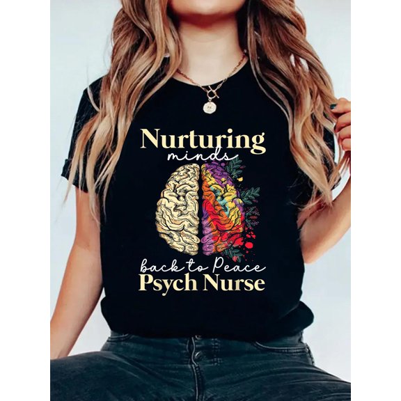 Nurturing Minds Back To Peace Psych Nurse Nurses Psychiatry T-Shirt Graphic Tee summer Tops For Women Round Neck Fashion Cotton shirts