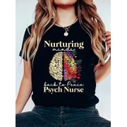 Nurturing Minds Back To Peace Psych Nurse Nurses Psychiatry T-Shirt Graphic Tee summer Tops For Women Round Neck Fashion Cotton shirts
