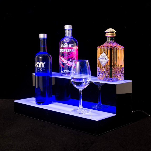 Nurxiovo 20/30/40 Inch LED Lighted Liquor Bottle Display 2 Step Illuminated Bottle Shelf 2 Tier Home Bar Drinks Lighting Shelves with Remote Control … (20 inch)