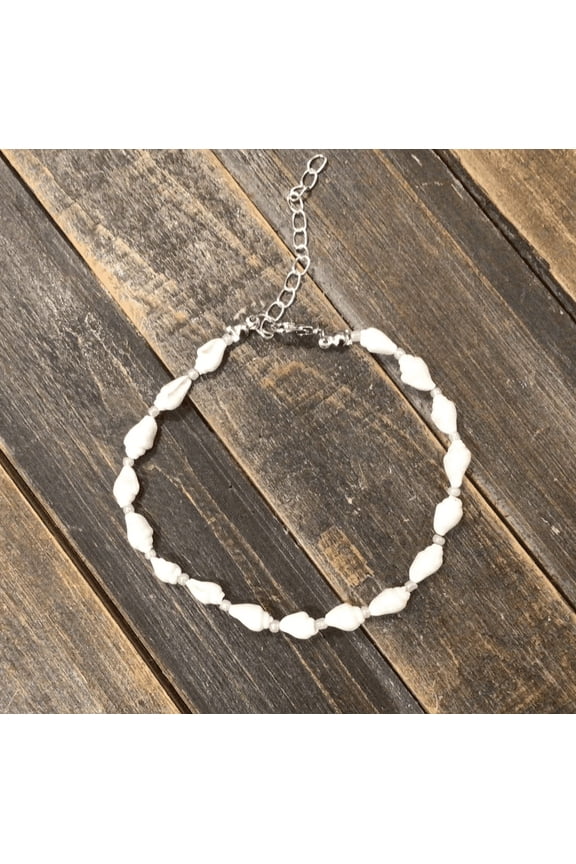Shell Rustic Ocean Turtle Women's Wood Bead Anklet - Beachy Boho Jewelry