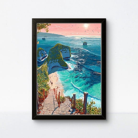 Nusa Lembongan Bali Poster – Turquoise Cliffs & Hidden Beach Wall Art Unframed Paper Print