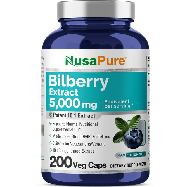 NusaPure 5,000mg Bilberry Extract 200 Vegetarian Caps for Wellness & Better Health NonGMO