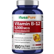 NusaPure 5000 MCG Vitamin B12 150 Veggie Capsules, Non-GMO & Gluten-Free, Dietary Supplement for Unisex Adult Health & Wellness