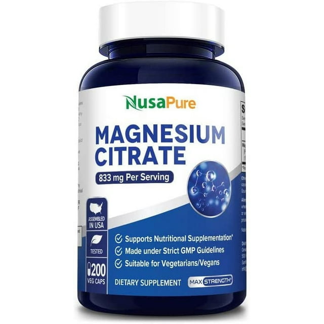 NusaPure 833mg Max Strength Magnesium Citrate Dietary Supplement with