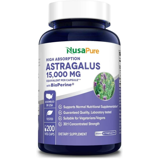 NusaPure Astragalus 15,000mg Per Caps 200 Veggie Capsules (Vegetarian