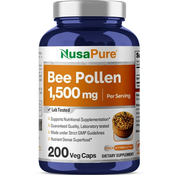 NusaPure Bee Pollen 1500mg Elevate Wellness with 200 Veggie Capsule - Unleash Better Health and Vitality, Dietary Supplement for Adult - Made in USA