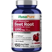 NusaPure Beet Root Capsules, 1000 mg, 150 Veg Capsules Non-GMO, Vegan