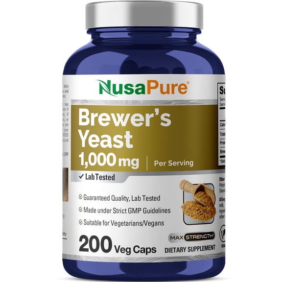 NusaPure Brewers Yeast 1000mg 200 Vegetarian Caps (Non-GMO & Gluten-free)
