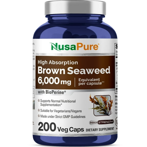 NusaPure Brown Seaweed Root 30:1 Extract, 200 mg Equivalent to 6,000 mg Veggie Caps 120 - Fucoxanthin (Vegan, Bioperine, Non-GMO, Vegan)