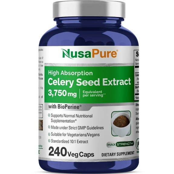 NusaPure Celery Seed Extract Capsules - 3750mg, 240 Veg Caps, Non-GMO, Vegan, Dietary Supplement for Unisex Adult Health & Wellness