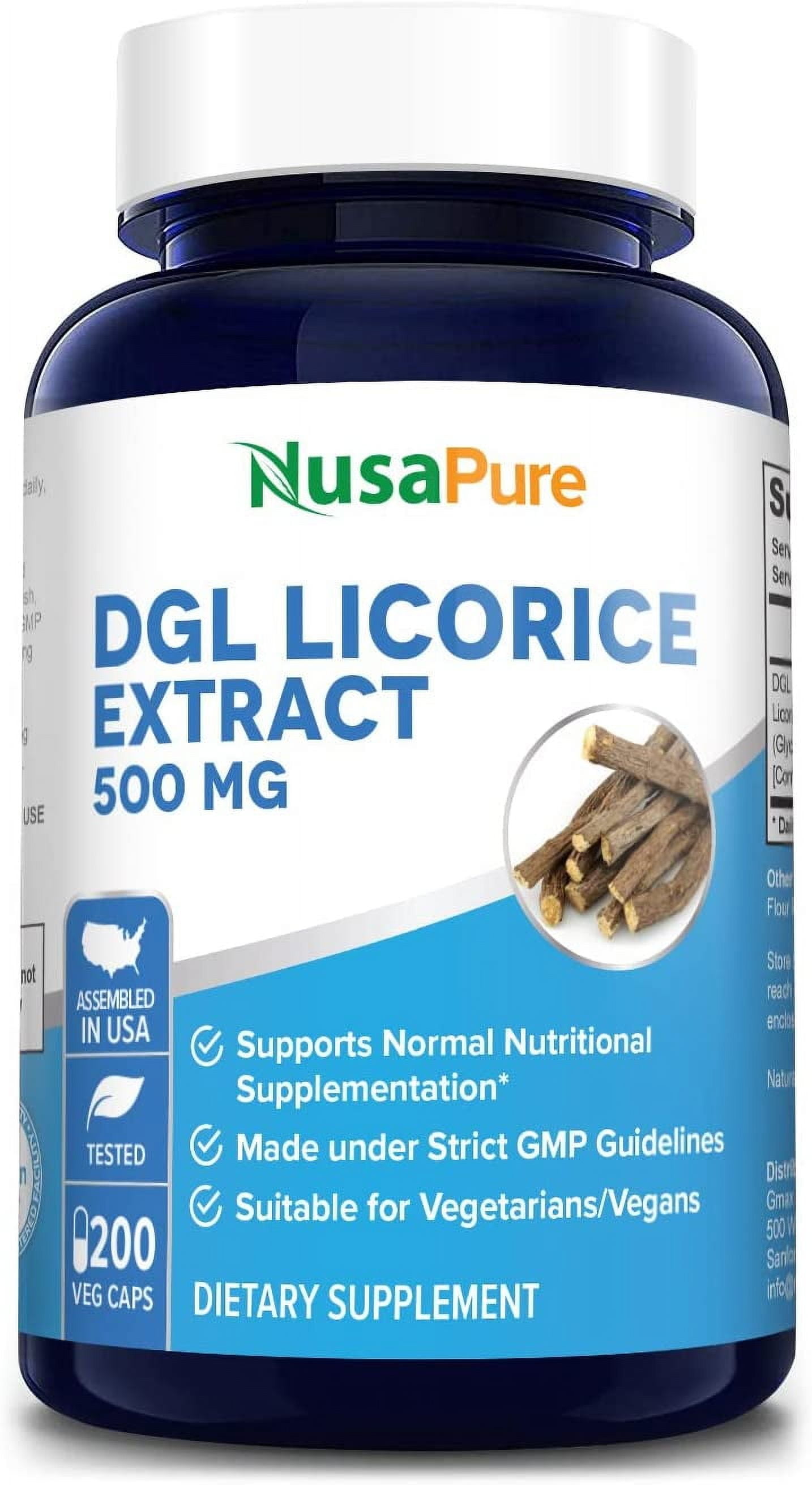 NusaPure DGL Licorice Extract - 500mg, 200 Caps, Vegan, Non-GMO, Gluten ...