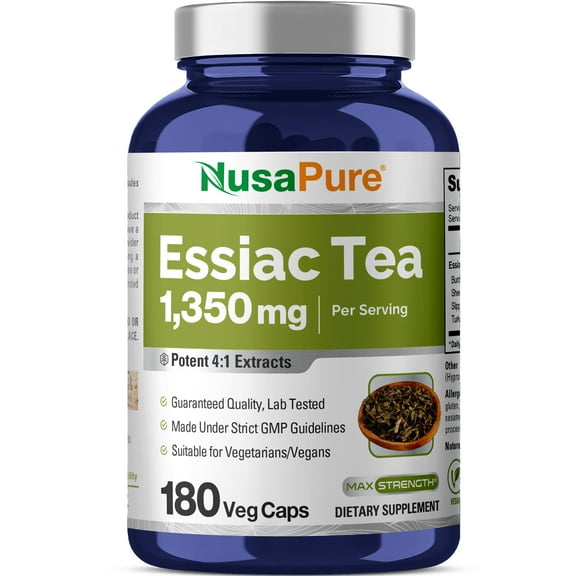NusaPure Essiac Tea 1350 mg 180 Veggie Caps (Vegetarian, Non-GMO) Dietary Supplement for Unisex Adult Health & Wellness