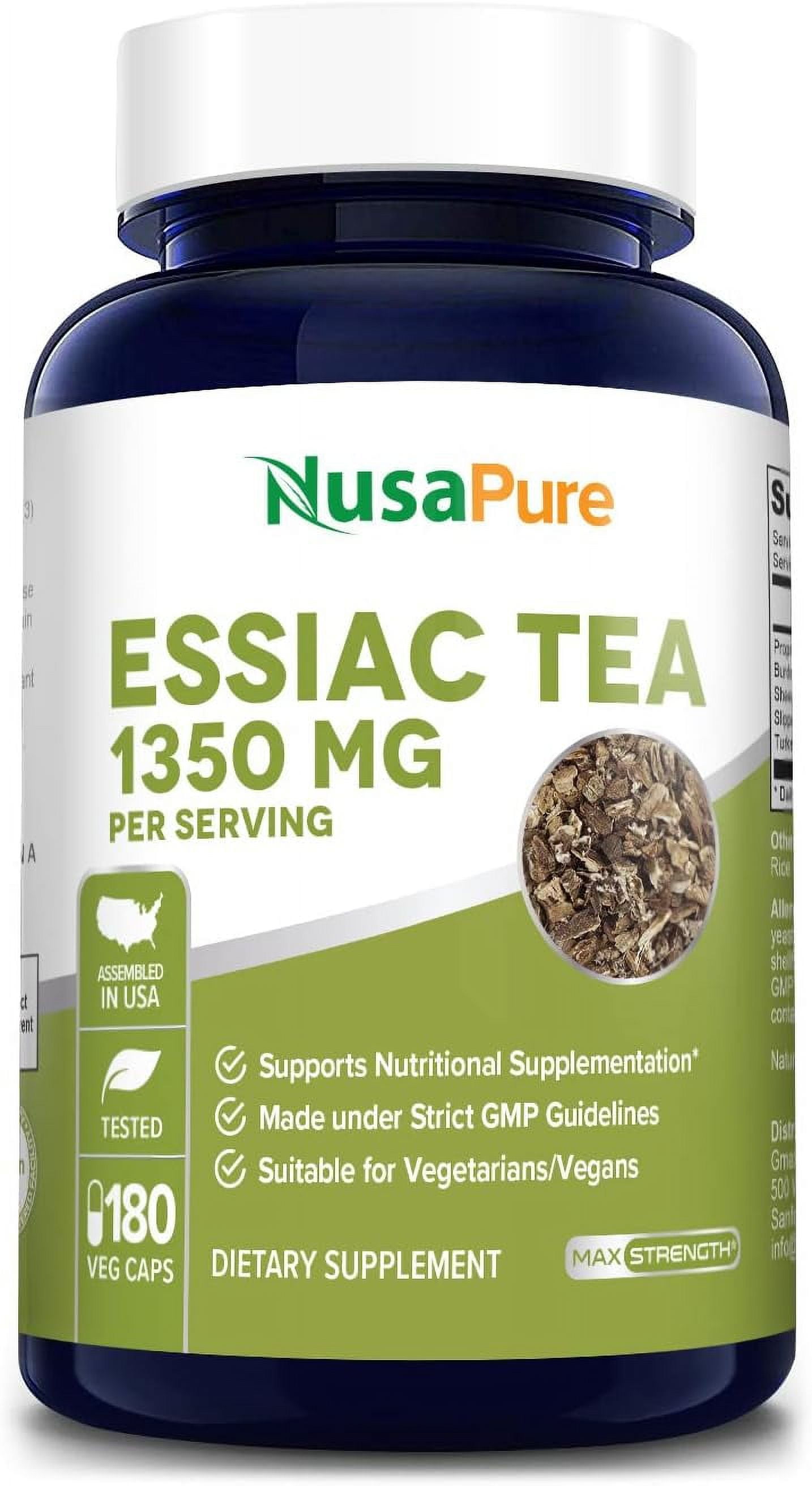 NusaPure Essiac Tea 1350mg 180 Veggie Caps, NonGMO & GlutenFree