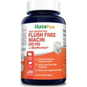 NusaPure Flush Free Niacin 500mg 250 caps (Vegan,Non-GMO & Gluten Free) with Bioperine