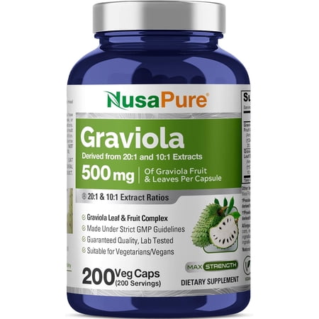 NusaPure Graviola Capsules, 500 mg, 200 Veg Capsules (Non-GMO, Vegan)